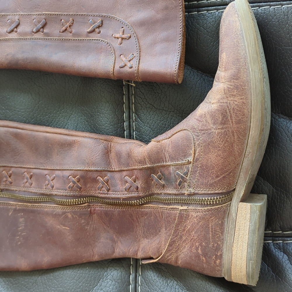 Born Womens Albi Tall High Calf Rustic Brown Leather Side Zipper Boot Size 6.5 - Picture 3 of 12